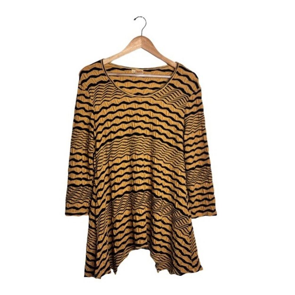 Vintage Tianello Asbury Blouse Tunic Yellow Black Size Large Striped Fall